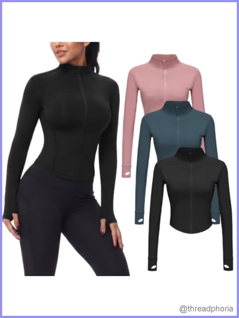 3 Pack Cropped Full Zip Workout Jacket with Thumb Holes - High Stretch